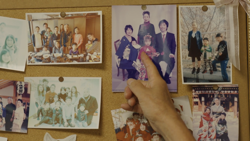 Morioka points to photos of his family in his home, including his wife, who died several years ago.