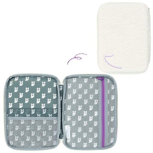 Open gray zippered pouch with bunny print and mesh pockets; Tokyo Disney Resort 2025 Halloween Merchandise.