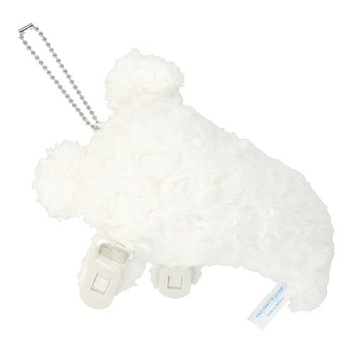 A fluffy, white, bear-shaped plush keychain from Tokyo Disney Resort’s 2025 Halloween Merchandise collection.