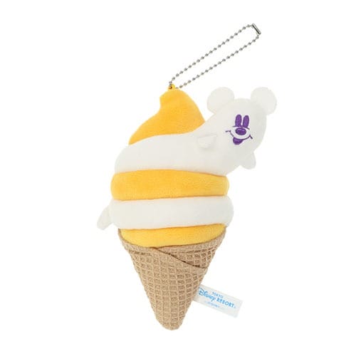Plush keychain shaped like a yellow and white ice cream cone with a Mickey Mouse face, from Tokyo Disney Resort.
