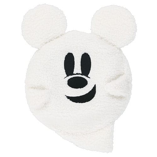 White fluffy towel shaped like Mickey Mouse's face, part of 2025 Halloween merchandise at Tokyo Disney Resort.