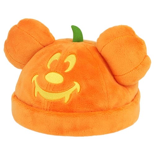 Orange plush hat shaped like a pumpkin with Mickey Mouse ears—2025 Tokyo Disney Resort Halloween merchandise.