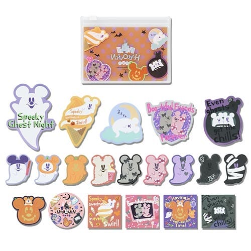 Assorted colorful Halloween-themed stickers, perfect as 2025 Halloween merchandise from Tokyo Disney Resort.