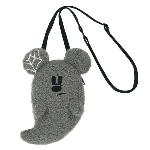 A fuzzy gray ghost-shaped bag with bear ears, from the 2025 Tokyo Disney Resort Halloween merchandise collection.