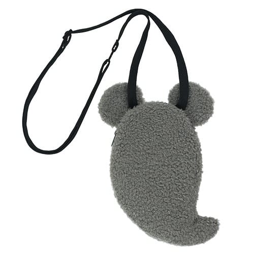 A fuzzy gray bag shaped like a mouse with two round ears—part of the 2025 Halloween Merchandise at Tokyo Disney Resort.