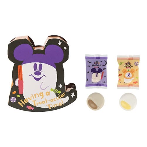 Halloween Merchandise: Tokyo Disney Resort Mickey Mouse treat box with snacks and candy, perfect for 2025 Halloween celebrations.