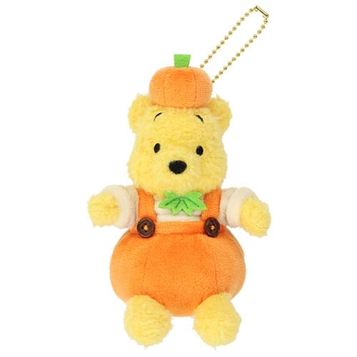 Plush bear in orange overalls and a pumpkin hat—cute 2025 Halloween merchandise from Tokyo Disney Resort.