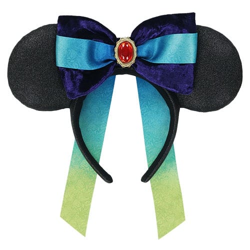 Black mouse ears headband from Tokyo Disney Resort's 2025 Halloween Merchandise with a blue-purple bow and gradient ribbons.