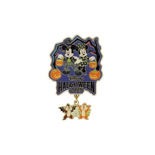 Disney Halloween 2023 pin with Mickey, Minnie, pumpkins, Chip and Dale charms—part of Tokyo Disney Resort’s 2025 Halloween merchandise.