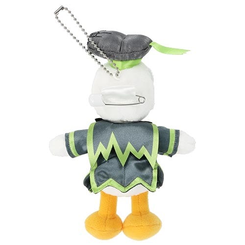Plush keychain of a duck character in a dark outfit with yellow accents—2025 Tokyo Disney Resort Halloween merchandise.