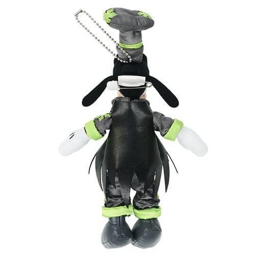Plush toy of Goofy in a black and green outfit with a keychain, part of 2025 Halloween Merchandise at Tokyo Disney Resort.
