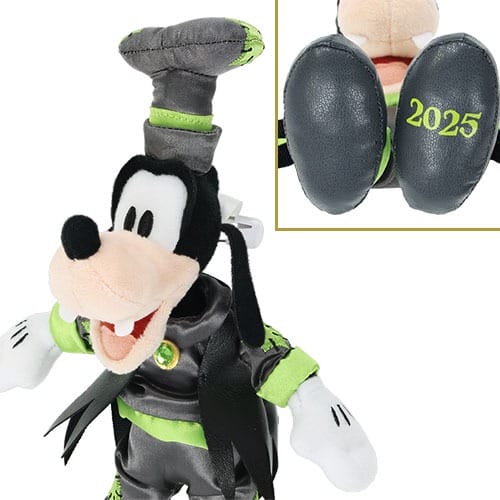 Plush Goofy doll in a black and green outfit, part of 2025 Halloween Merchandise at Tokyo Disney Resort.