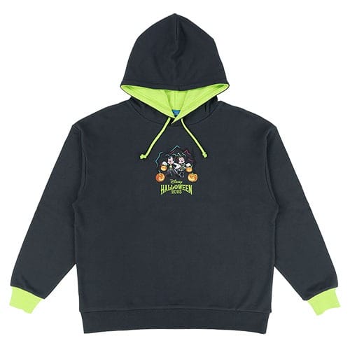 Black hoodie with lime green accents, featuring a Tokyo Disney Resort Halloween 2023 graphic on the chest.
