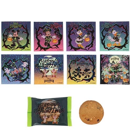 Eight Halloween-themed Disney cards and cookies from Tokyo Disney Resort’s 2025 Halloween merchandise are shown.