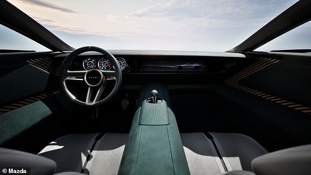 Inside it's a bit nostalgic with a physical gear-stick style gear selector, a three-spoke steering wheel and circular dials