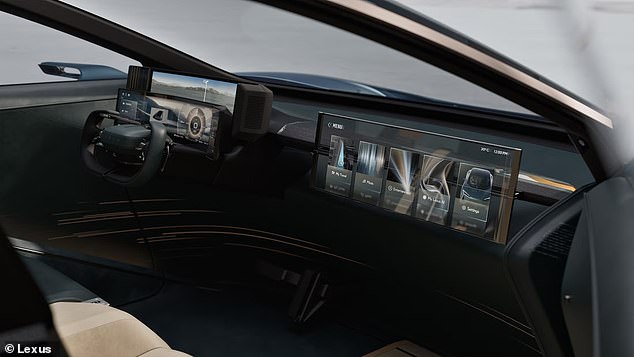 Inside there's the same yoke wheel as the LS Concept, and two digital clusters, and a large screen for the passenger. Rear passengers also have portrait screens