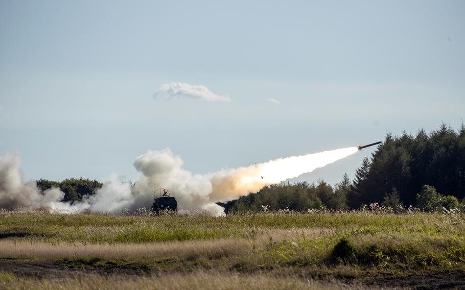 U.S. Marines fire an M142 High Mobility Artillery Rocket System
