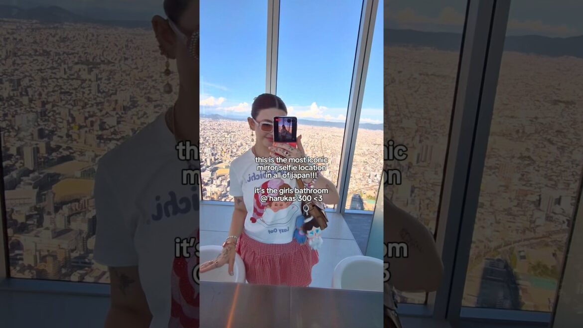 The most famous bathroom in Japan!!! 📸🏙️🩷 #harukas300 #japantips #osaka #japantravel #japan