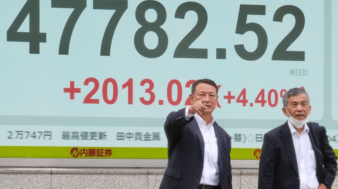 Japan's Nikkei stock index jumps nearly 5% at a new record after ruling party picks Takaichi to lead