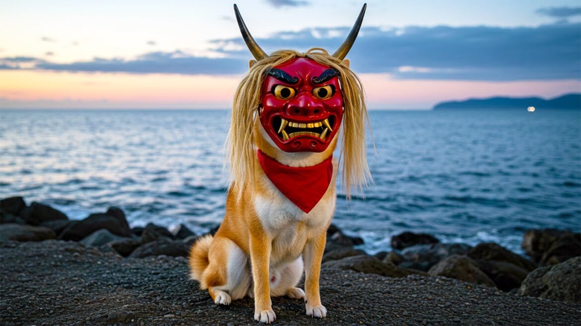 Cute Shiba Inu Meets the Namahage in Oga, Akita ๐น๐ Cute Shiba Inu Meets the Namahage in Oga, Akita ๐น๐