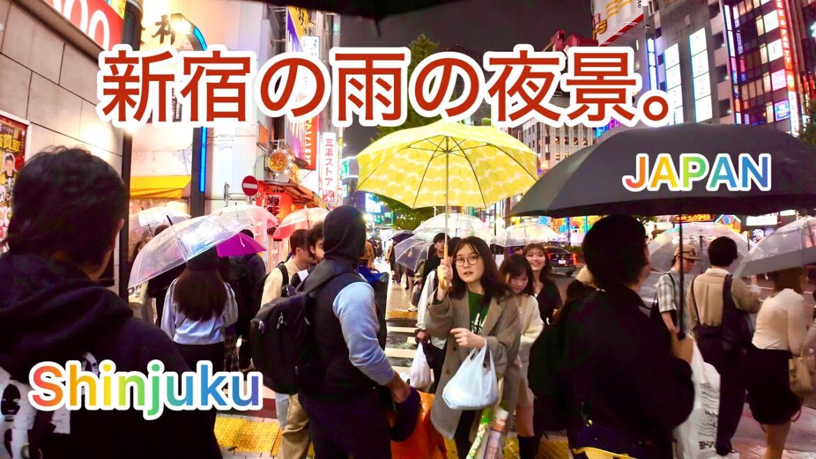 4K 60 fps Shinjuku Evening view & sightseeing in the rain. Tokyo, Japan.