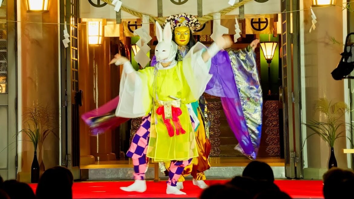 The Moon Viewing Kagura Dance at Terukuni Shrine, Kagoshima, Japan. The Moon Viewing Kagura Dance at Terukuni Shrine, Kagoshima, Japan.