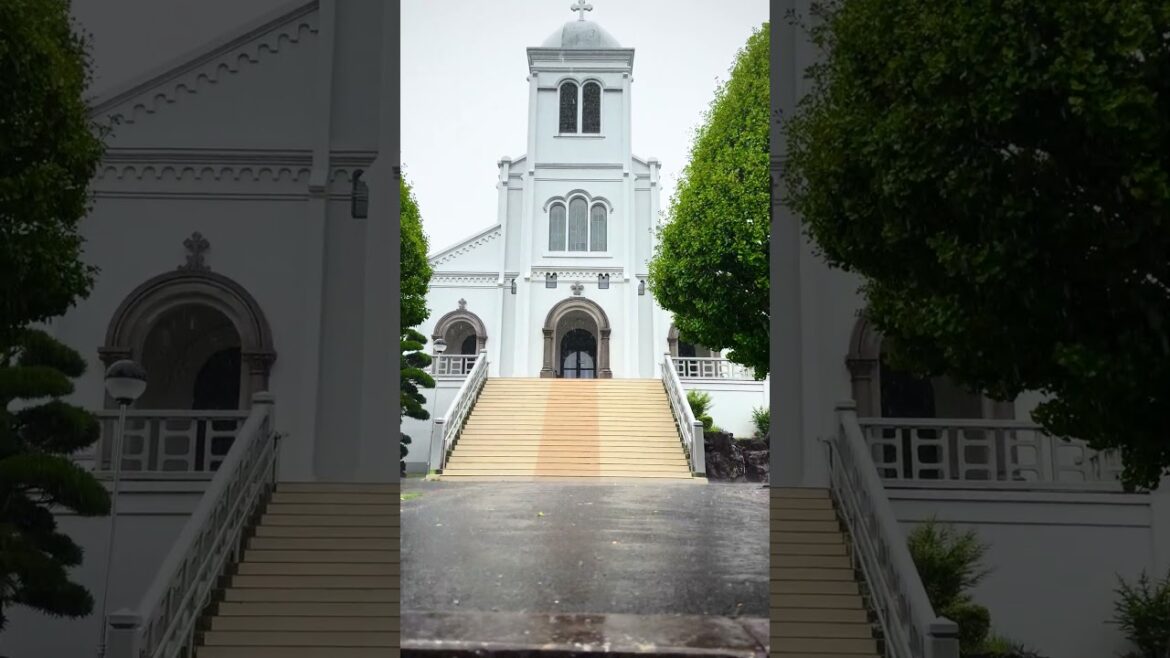 A Japanese church in heavy rain #nagasaki #japan #asmr #平戸 #紐差カトリック教会