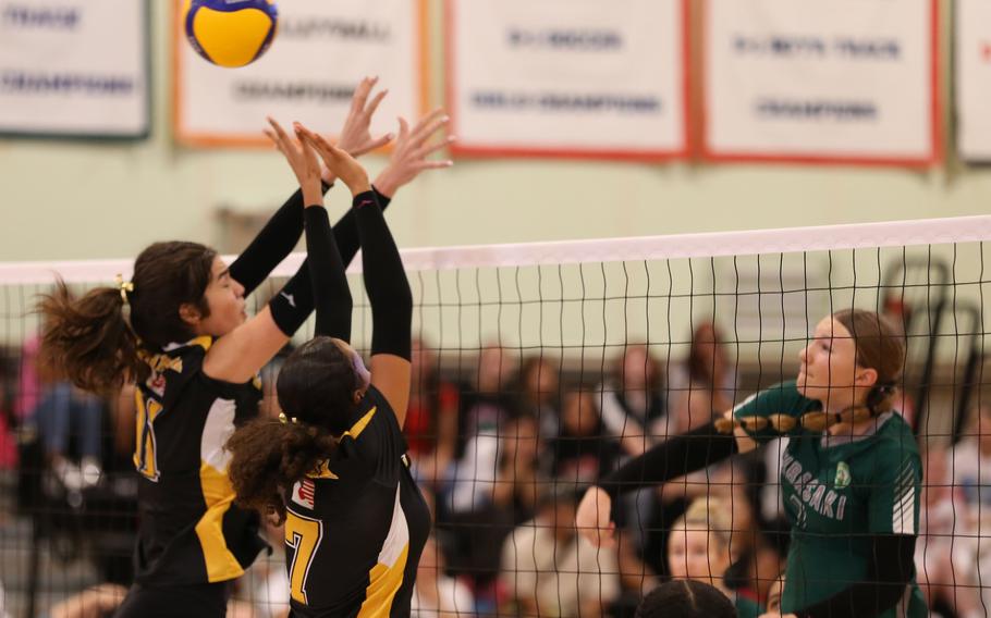 Cameron Eavers hits over the block.