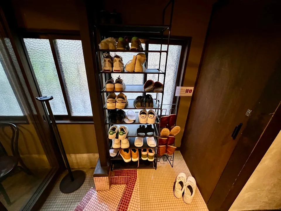 Rack of shoes inside building