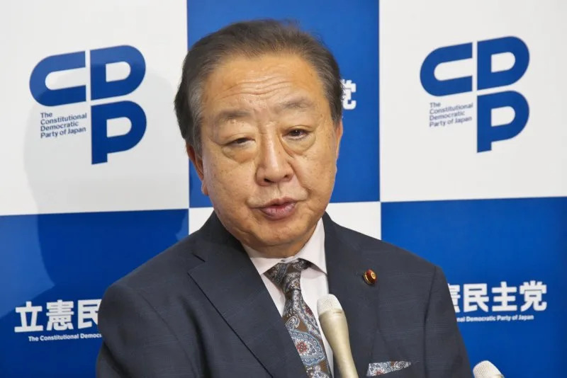 Leader of the Constitutional Democratic Party Yoshihiko Noda speaks during the press conference after meeting with Liberal Democratic Party President Sanae Takaichi at the National Diet in Tokyo on Wednesday. Photo by Keizo Mori/UPI