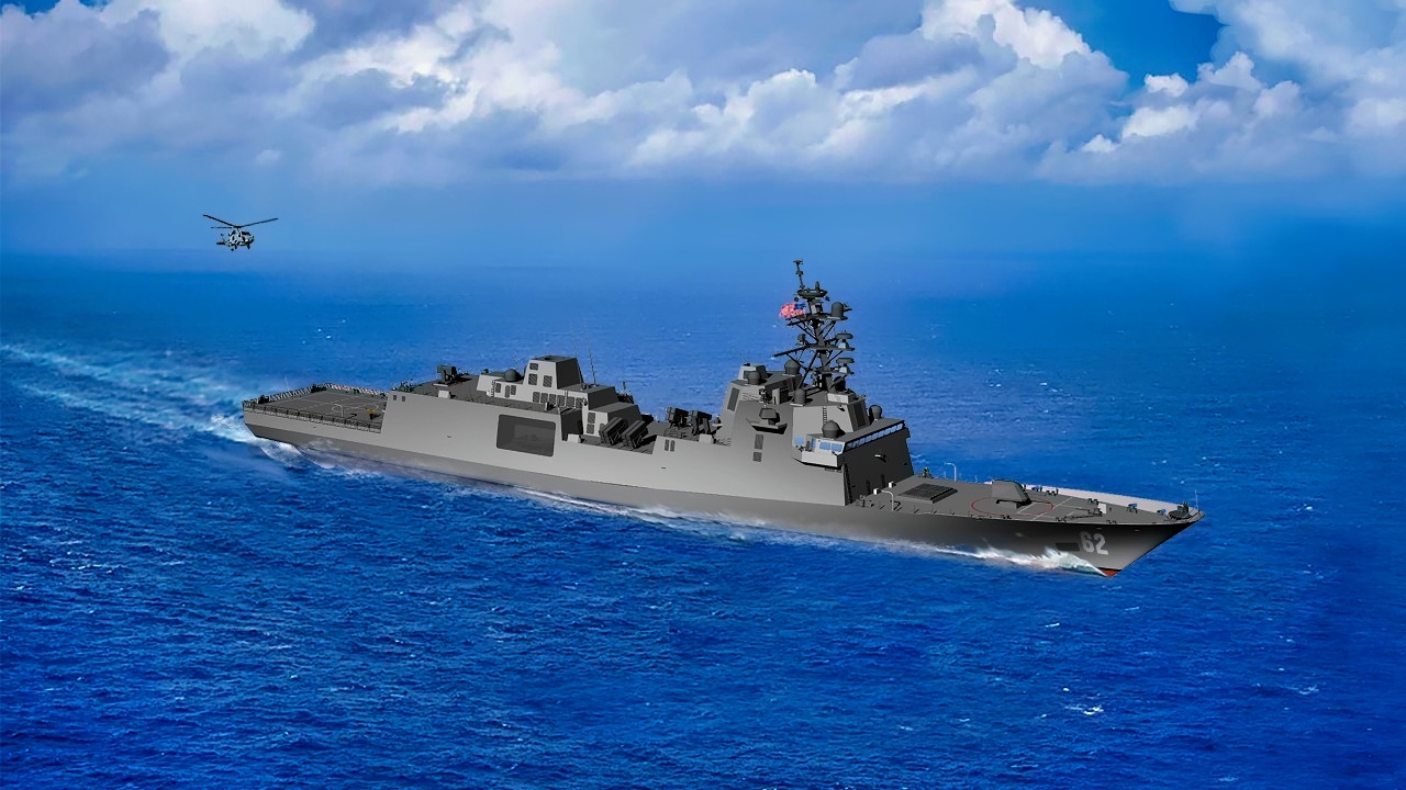 An artist rendering of the U.S. Navy guided-missile frigate FFG(X). The new small surface combatant will have multi-mission capability to conduct air warfare, anti-submarine warfare, surface warfare, electronic warfare, and information operations. The design is based on the FREMM multipurpose frigate. A contract for ten ships was awarded to Marinette Marine Corporation, Wisconsin (USA), on 30 April 2020.