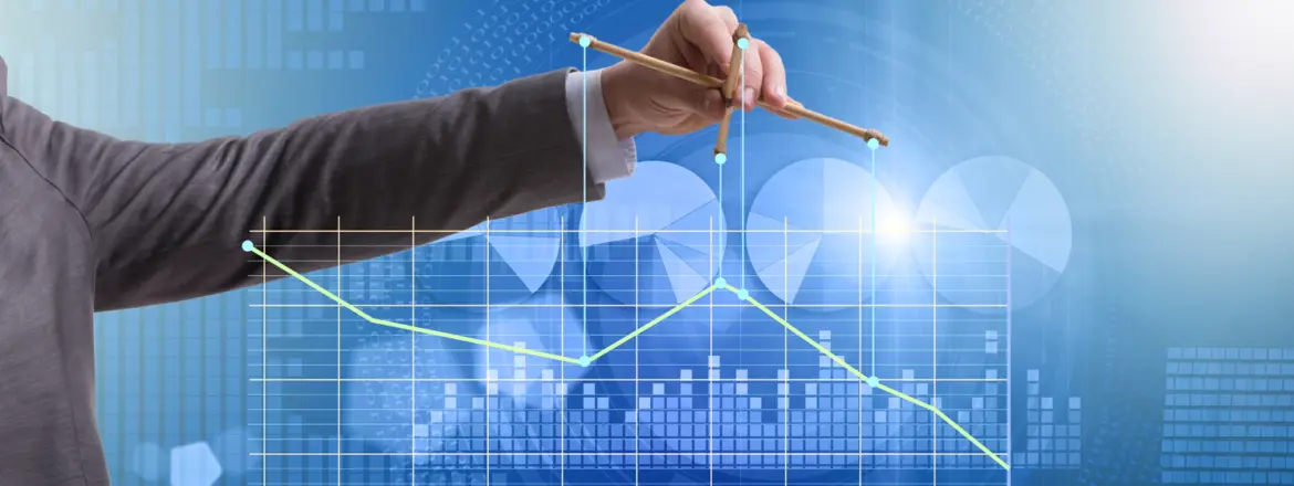 Businessman controlling the market with strings