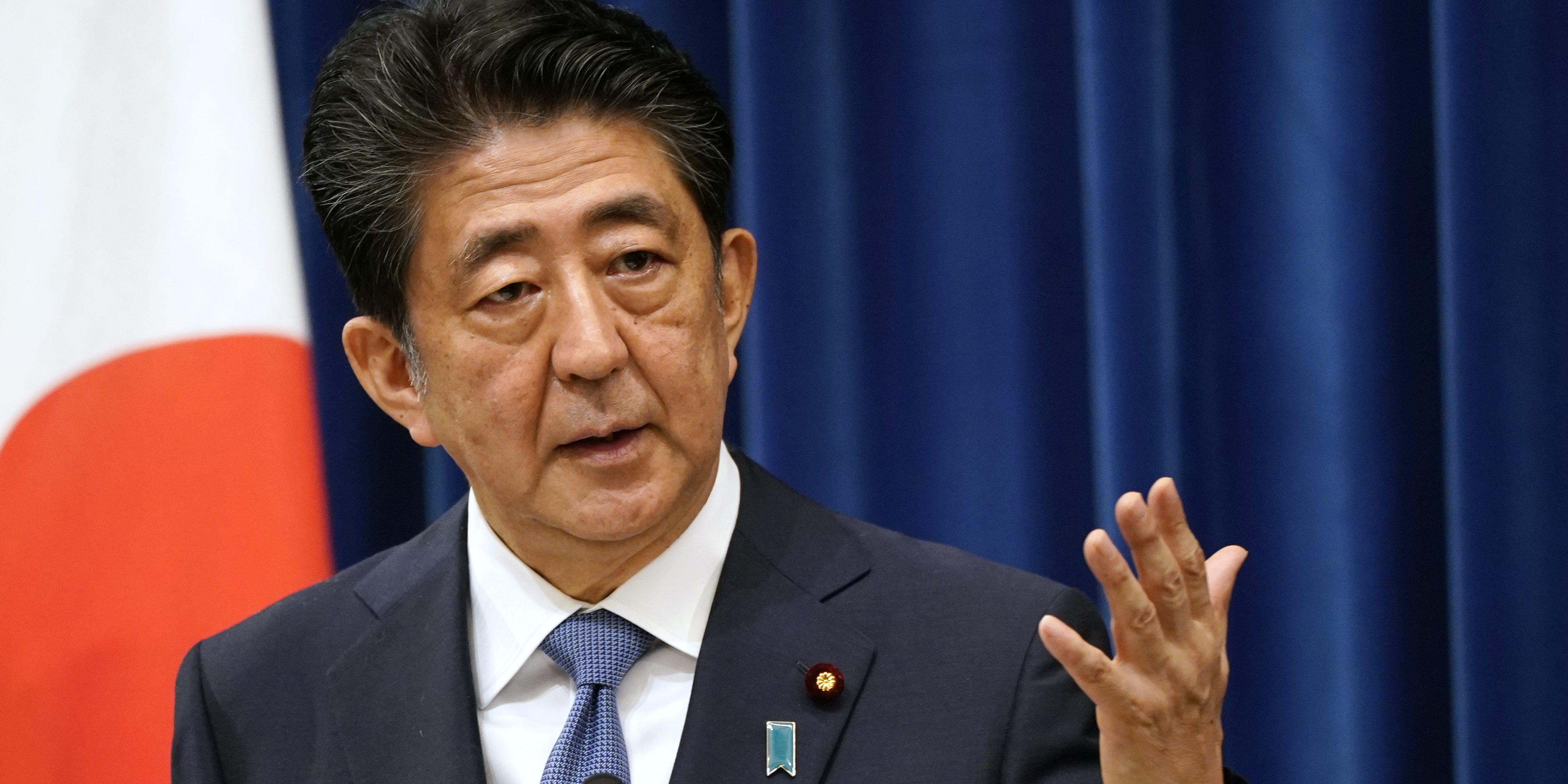 TOKYO, JAPAN - AUGUST 28: Japanese Prime Minister Shinzo Abe speaks during a press conference at the prime minister official residence on August 28, 2020 in Tokyo, Japan. Prime Minister Shinzo Abe announced his resignation due to health concerns. (Photo by Franck Robichon - Pool/Getty Images)