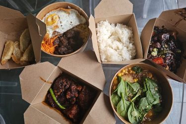 Takeaway from KimJi - dumplings, beef bibimbap, box o' rice, bonus mystery meal, chicken glass noodle soup, Inferno KFC,