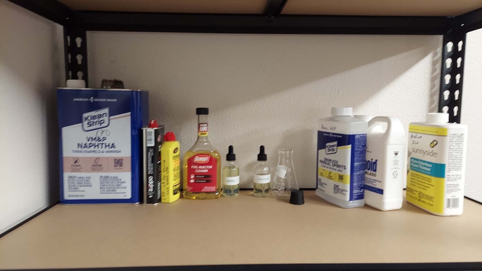 Some of the distillates Kyoto's handler, Eric Siwik, keeps in his office for Kyoto's daily training.