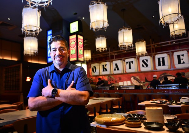 Iron Chef winner Jose Garces, owner and operator of Okatshe, spends time at his Japanese-style restaurant Friday, Sept. 5, 2025, in Allentown. Set to open in October, Okatshe is Garces' second restaurant in the city. (Monica Cabrera/The Morning Call)