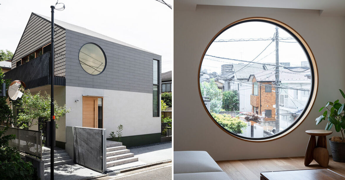 circular aperture welcomes natural light within gabled tokyo house by KIAS