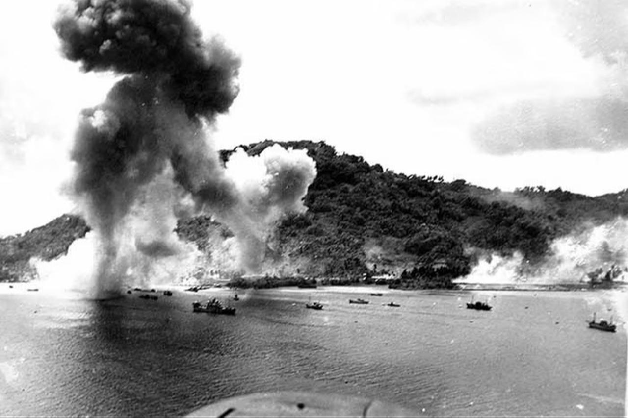 U.S. forces bombed Chuuk Lagoon near the end of World War II in 1944. (Photo via University of Guam)