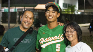 Three smiling people