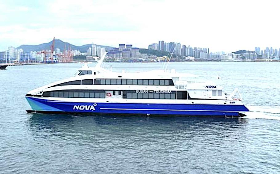 A ferry crosses a river.