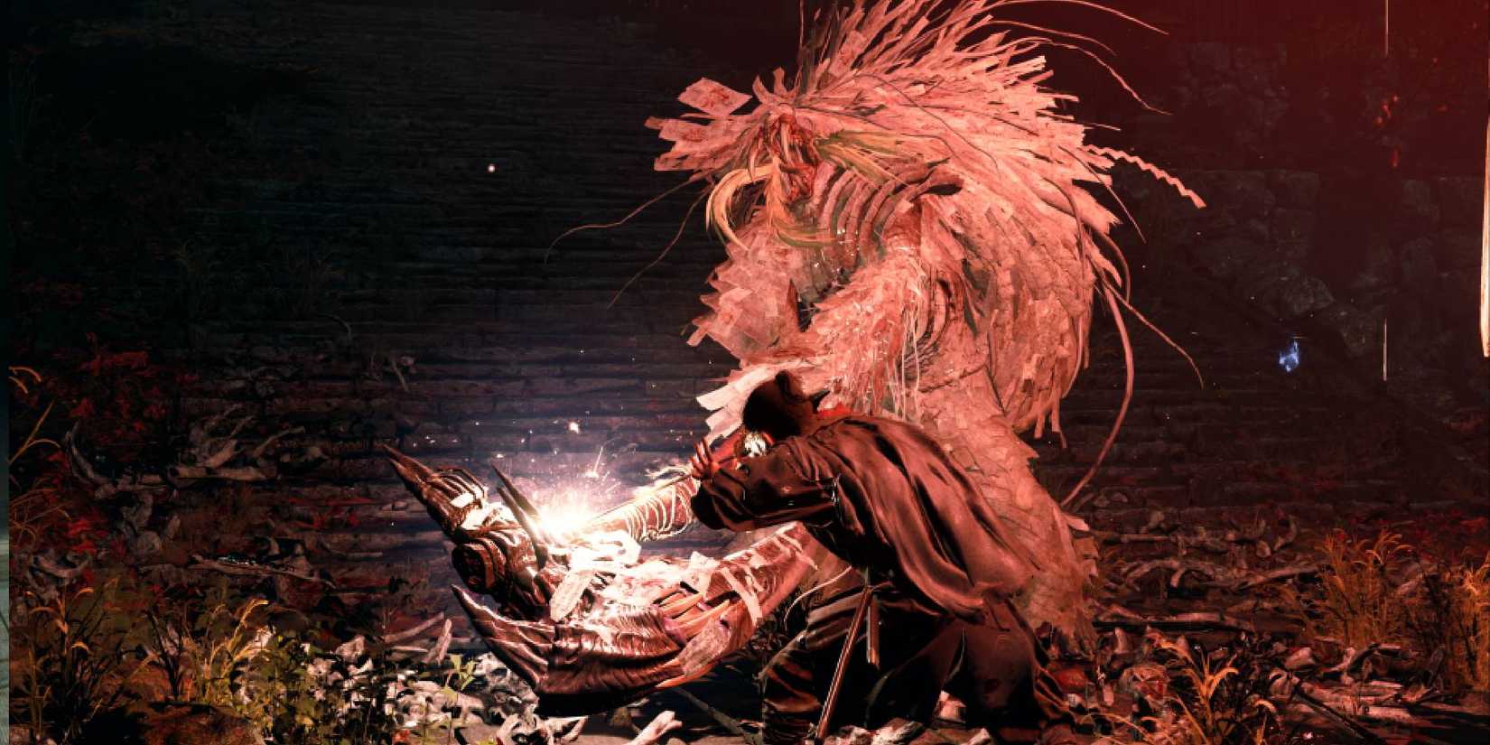 Onimusha Way Of The Sword Musashi Blocking AN Attack From A Large Enemy.
