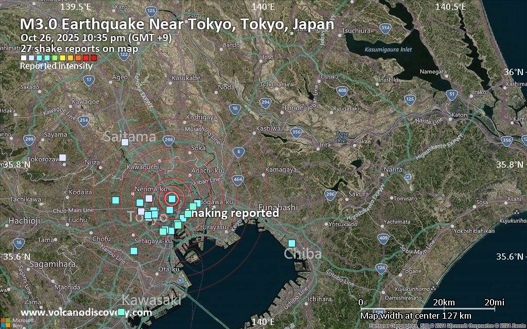 Seismic-like Event, Possible Earthquake, Reported few Minutes ago Near Tokyo, Tokyo, Japan Unconfirmed earthquake or seismic-like event: Near Tokyo, Tokyo, Japan, 5 minutes ago