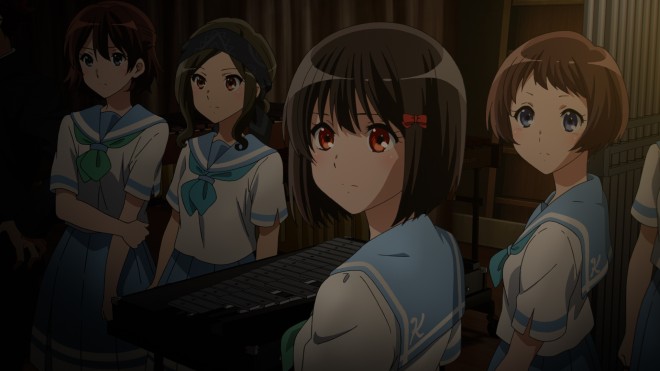 Trailer still showing Kitauji High School Concert Band members backstage before their performance.