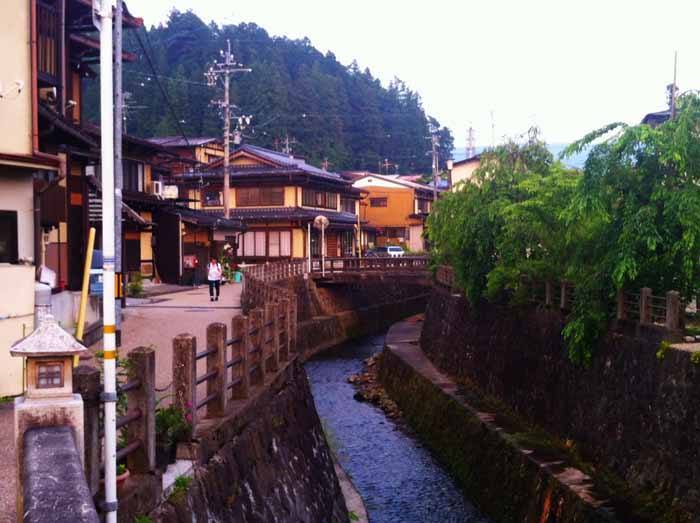 Sunrise over the river in Takayama