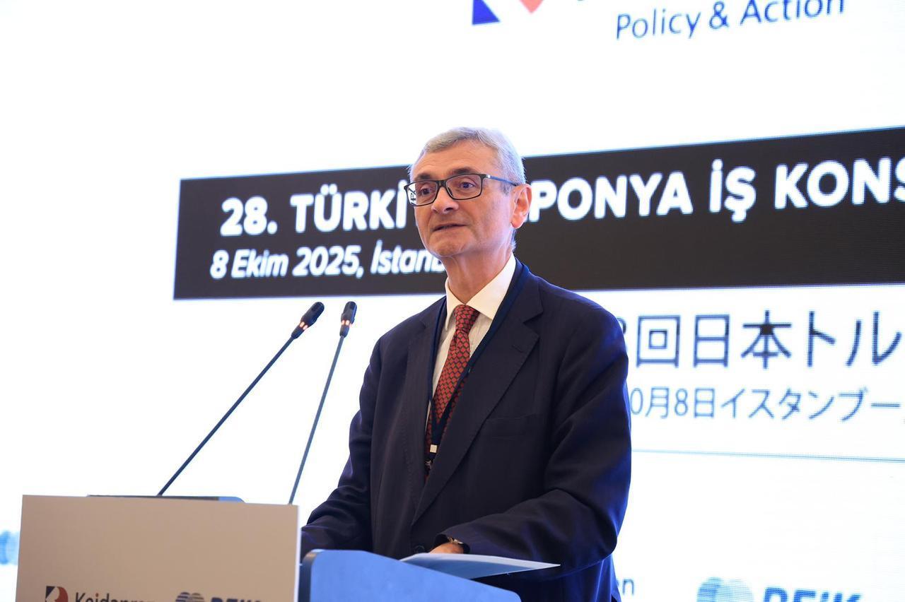 Husnu Dilemre, Director General for International Agreements and the EU at Türkiye’s Trade Ministry, speaks at the 28th Türkiye-Japan Business Council Joint Meeting in Istanbul, October 8, 2025. (Courtesy of DEIK)