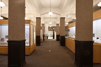 The area that once served as the reading room of the old library has been converted into a special exhibition room for a museum, as seen on Kansai University's Senriyama Campus in Suita, Osaka Prefecture, Sept. 1, 2025. The space is characterized by its high ceiling. (Mainichi/Tsutomu Koseki)