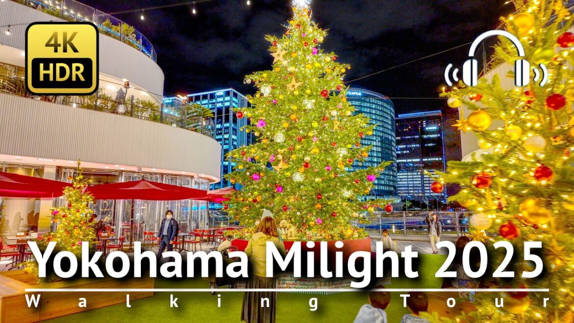 Yokohama Christmas Lights 2025: Yokohama Milight Walking Tour [4K/HDR/Binaural]