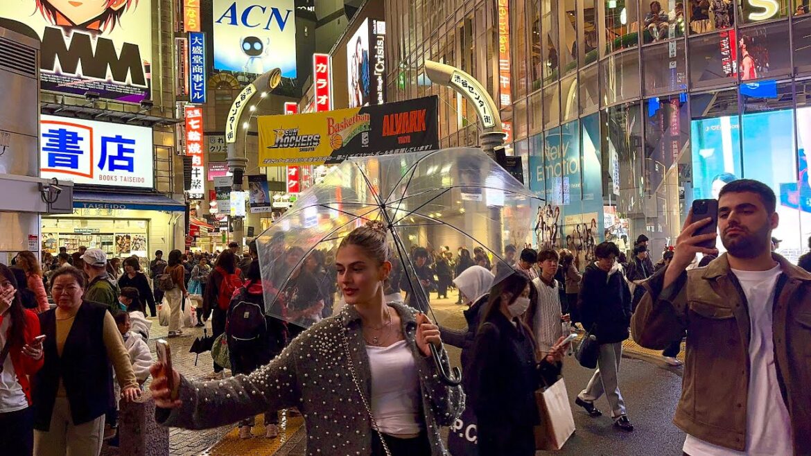 Night Walk in Shibuya in 4K HDR & sightseeing. Tokyo, Japan.