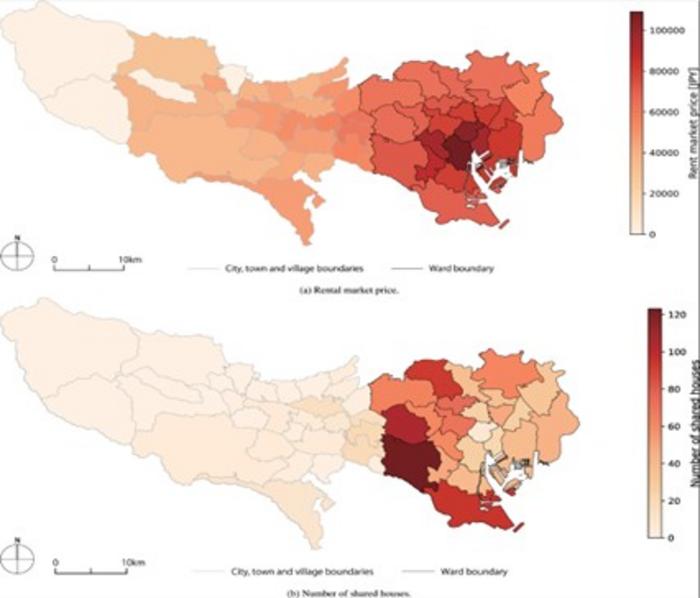 Distribution of Shared Houses and Rental Prices Across Tokyo