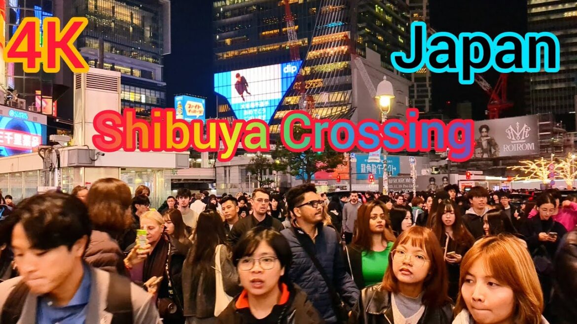 Night Street Walking Tour in Shibuya City. Tokyo, Japan.